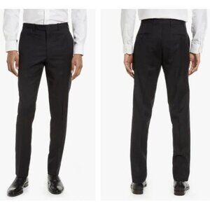 JB Britches Men's 40x32 Wool Blend Flat Front Dress Pants Black M0818